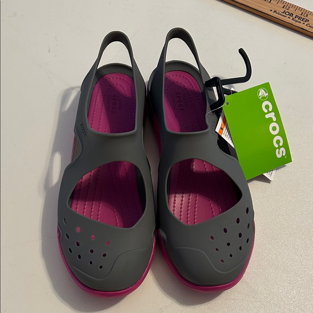 CROCS Gray and Pink Mules